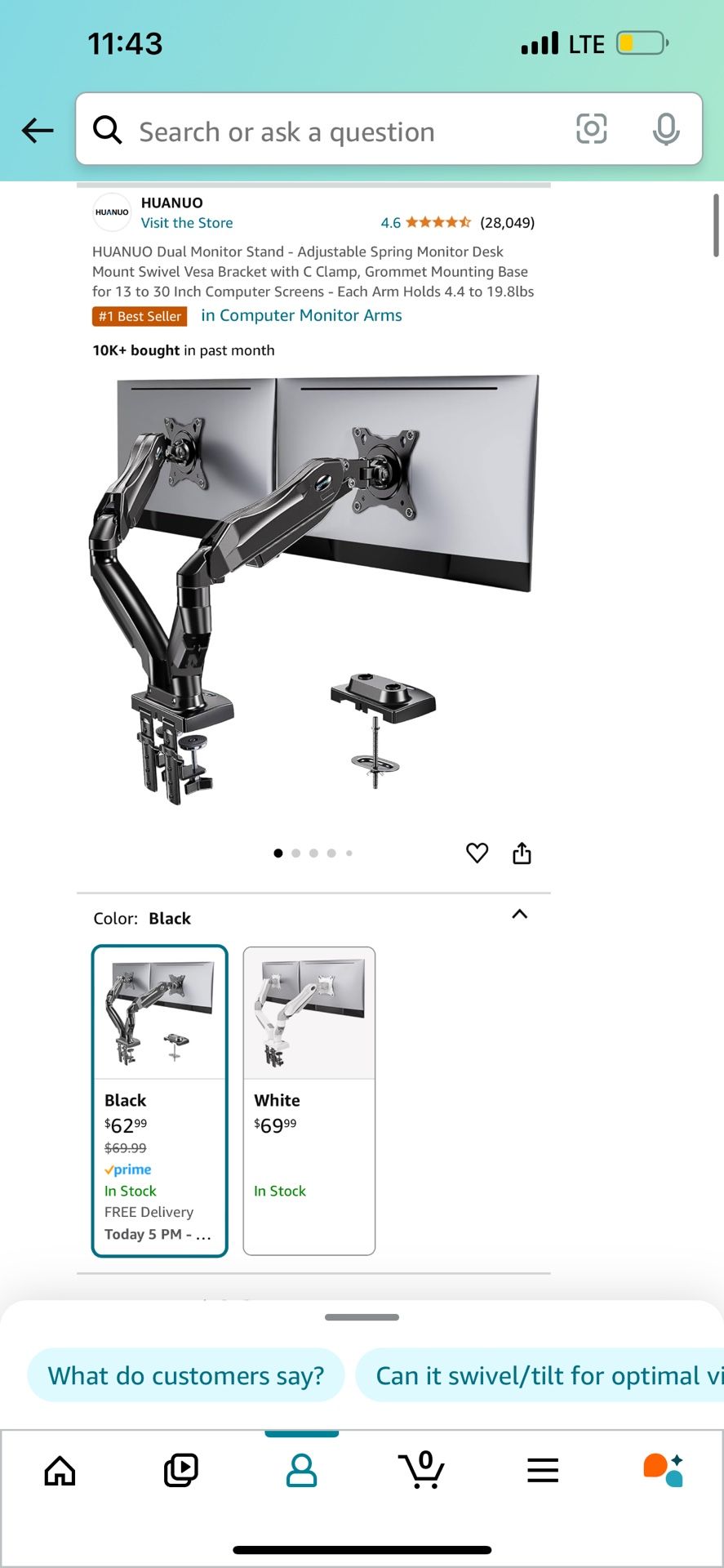 HUANUO Dual Monitor Stand - Adjustable Spring Monitor Desk Mount Swivel Vesa Bracket with C Clamp, Grommet Mounting Base for 13 to 30 Inch Computer Sc