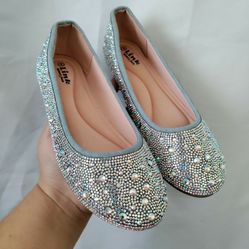 Denim Slip On Rhinestone Dressing Shoes Memory Foam Kids Size 4y New