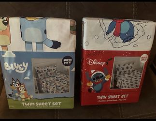 New set of 2 twin size sheets bluey and stitch