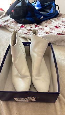 White Ankle Boots with Block Heel