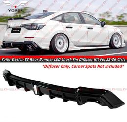 22-26 Honda Civic 4Dr Yofer V2 Gloss Black Rear Bumper Diffuser White LED