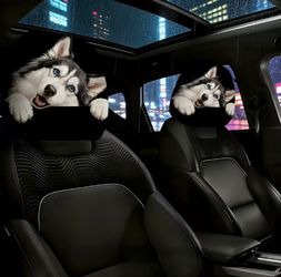 Cute 3D Print Husky Dog Car Headrest Covers- Set Of 2