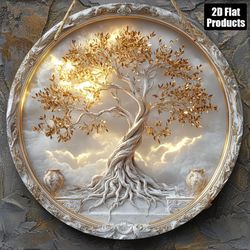🌳Celestial Golden Tree of Life Round Wooden Wall Sign
