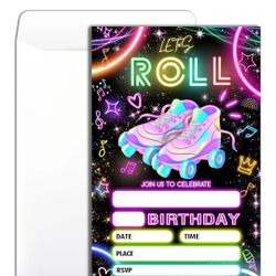 Roller Skating Birthday Party Invitation 22 Glow Roller Skating Theme Party Neon Party Birthday Invitation With Envelopes for Boys Girls Party Invite 