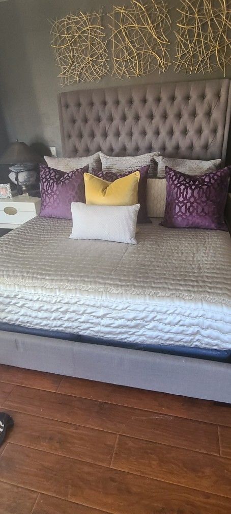 California King Bed With Mattress, Box Spring and Headboard 