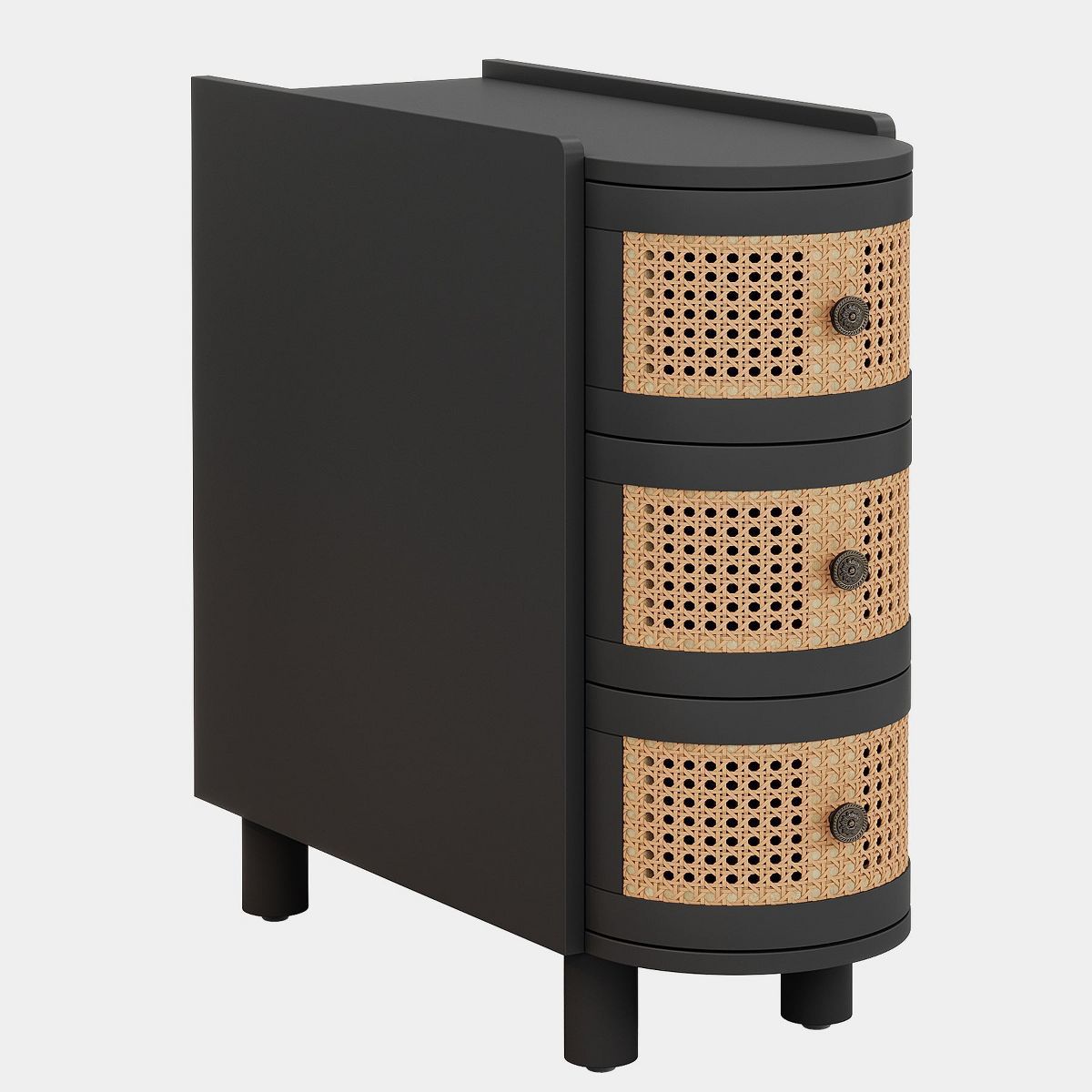 Solid Wood End Table with 3 Rattan Drawers and Exquisite Embossed Handles, No Assembly Required