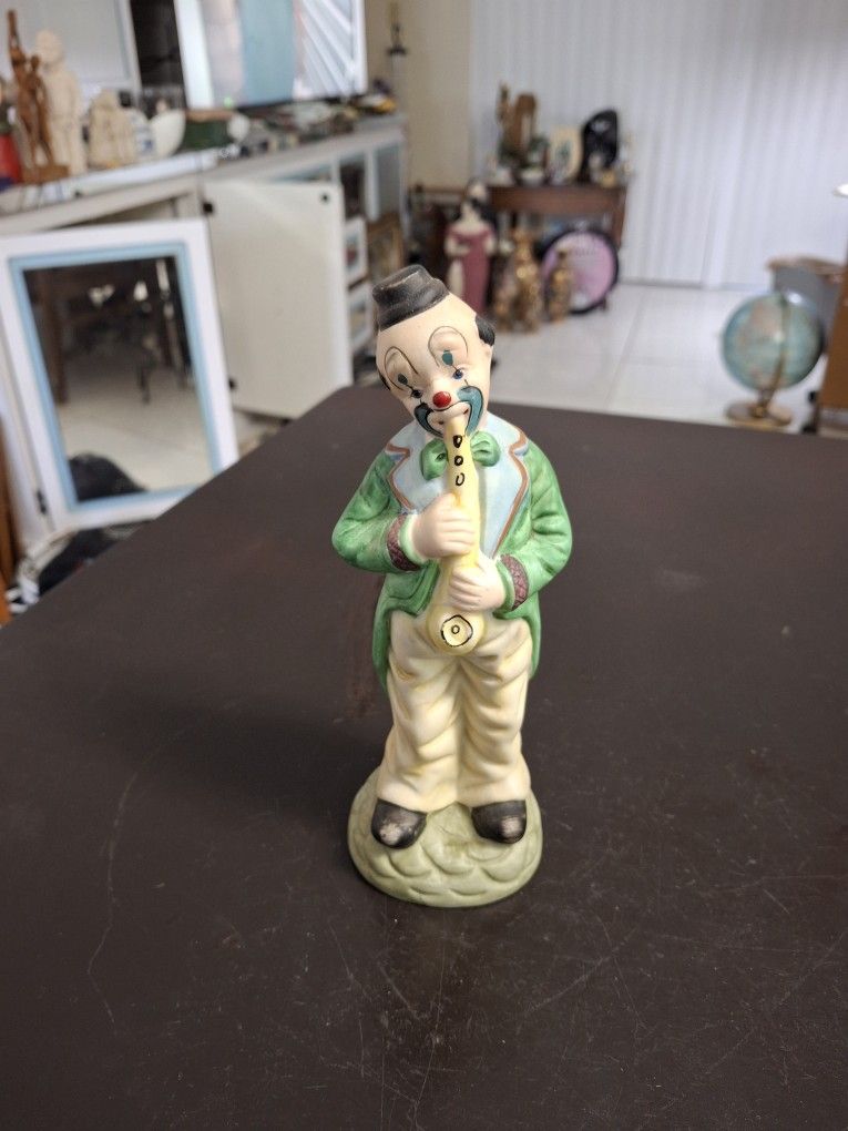 Vintage Porcelain Cloen Figurine Playing A Saxophone Made By Flambro 7.75"H