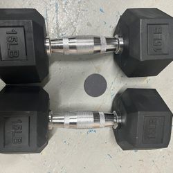 BRAND NEW - Set of 2 - 15lb BalanceFrom Rubber Hex Non-Slip Grip Dumbbells 