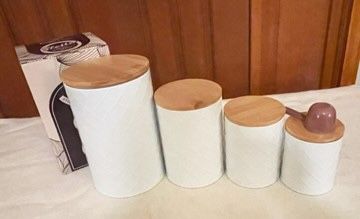 New, Price Firm, White Metal Canister Set, Airtight by Pebbles & Stem
