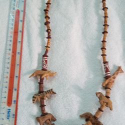 Vintage Boho Wood Beads Animals Necklace 