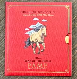Gold Bars - 25 Gram PAMP Suisse Lunar Legends – 1,000 Mile Horse Gold Multigram – New in Assay