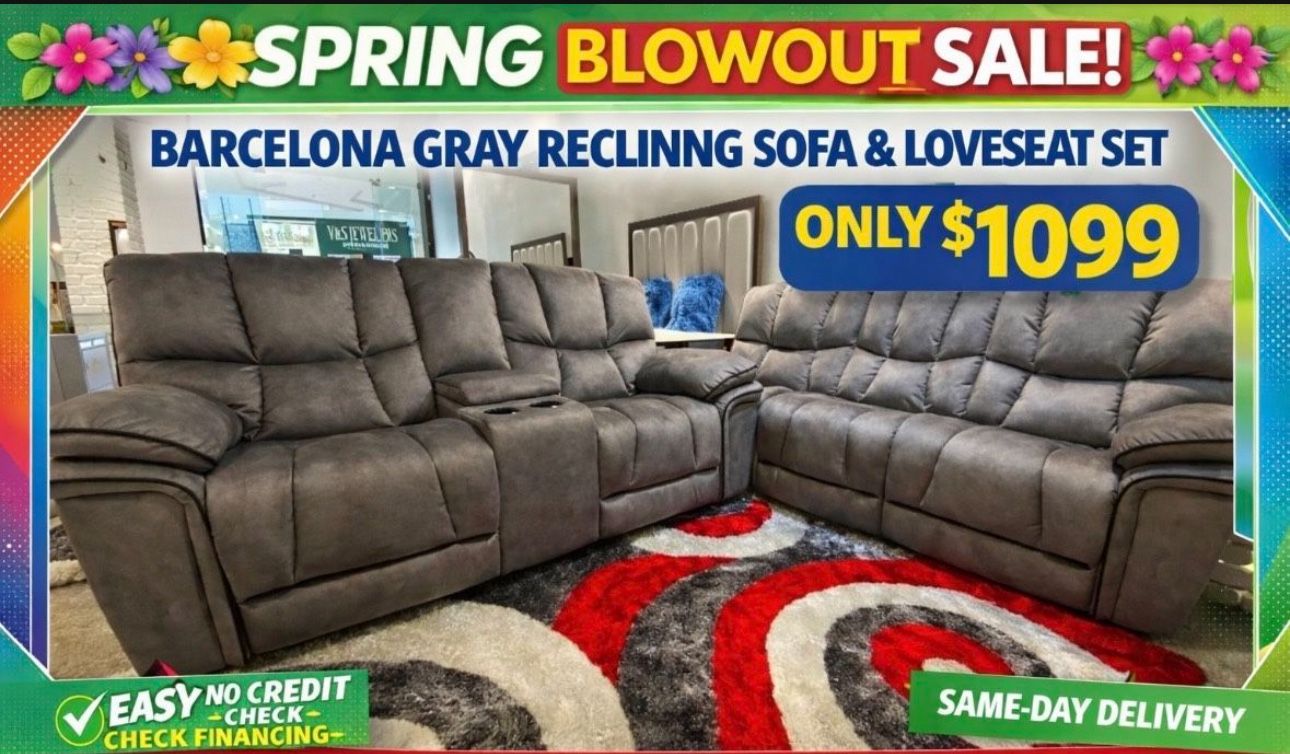 COMFY NEW BARCELONA RECLINING SOFA AND LOVESEAT SET ON SALE ONLY $1099. IN STOCK SAME DAY DELIVERY 🚚 EASY FINANCING