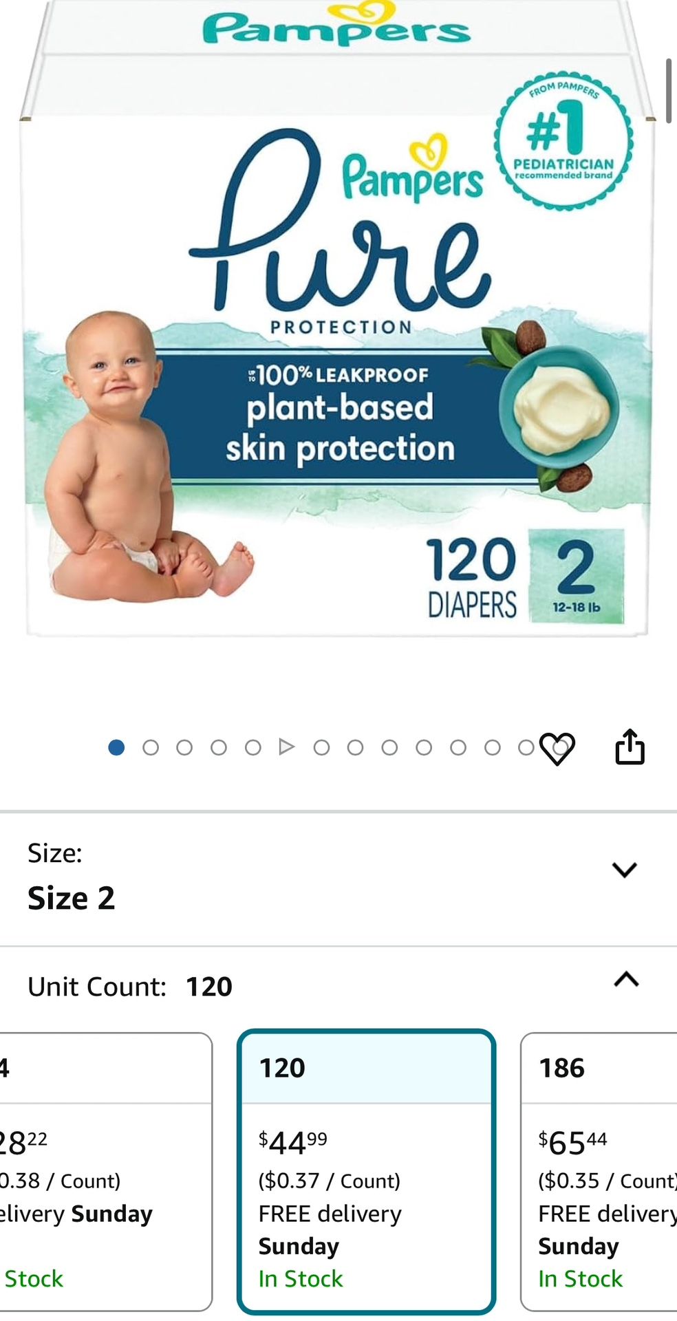 Pampers Pure Protection Diapers, size 2(120 count)