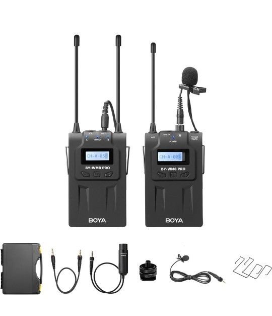 Wireless Lavalier Microphone Systems for Cameras Camcorder Smartphone 48 Channel Real Monitoring 984ft for Live Streaming Video Conference Interview