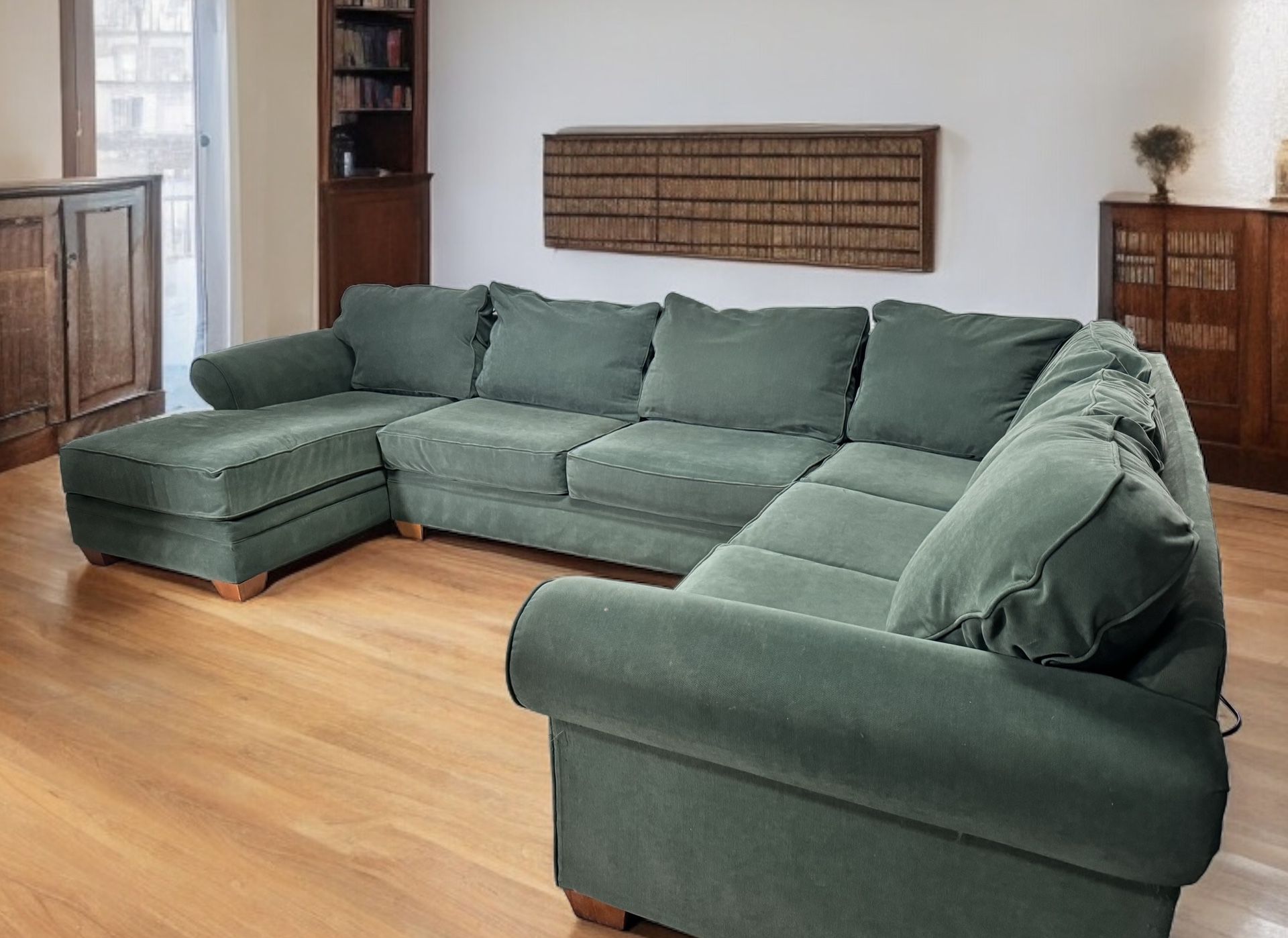 Big Green Sectional Sofa Couch with Chaise