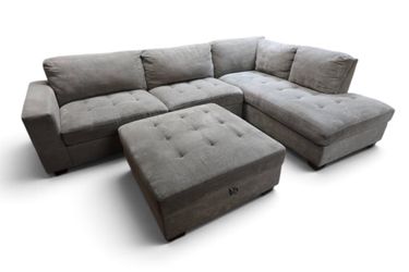 Thomasville Rockford 6 – Piece Modular Sectional Sofa with Ottoman in Light Gray