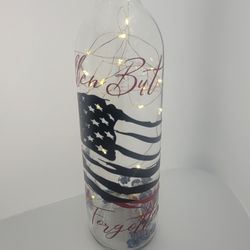 Decorative Glass Bottle with Black American Flag and Red Script