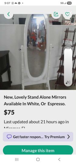 Out of business sale. . NEW Stand Alone Mirror. $30.  Originally $75 While Supply Lasts.