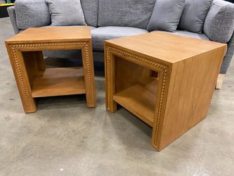 WORLD MARKET Contemporary Wooden End Table with Carved Beaded Design (Set of 2)