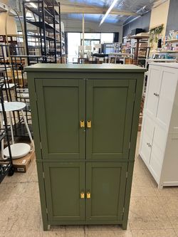 VASAGLE Floor Storage Cabinet Freestanding Unit w/ 4 Doors and Adjustable Shelves - Green
