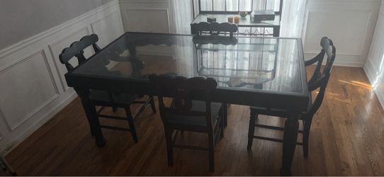 Black Wood Dining Table with Glass Top