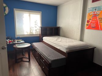 2 Twin Storage Beds with Drawers & Bookcase Headboards