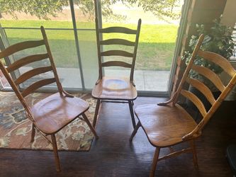 Set of 3 Solid Oak Ladder Back Dining Chairs