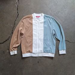 SS18 Supreme Velour Zip Up Jacket Tan/Blue large 