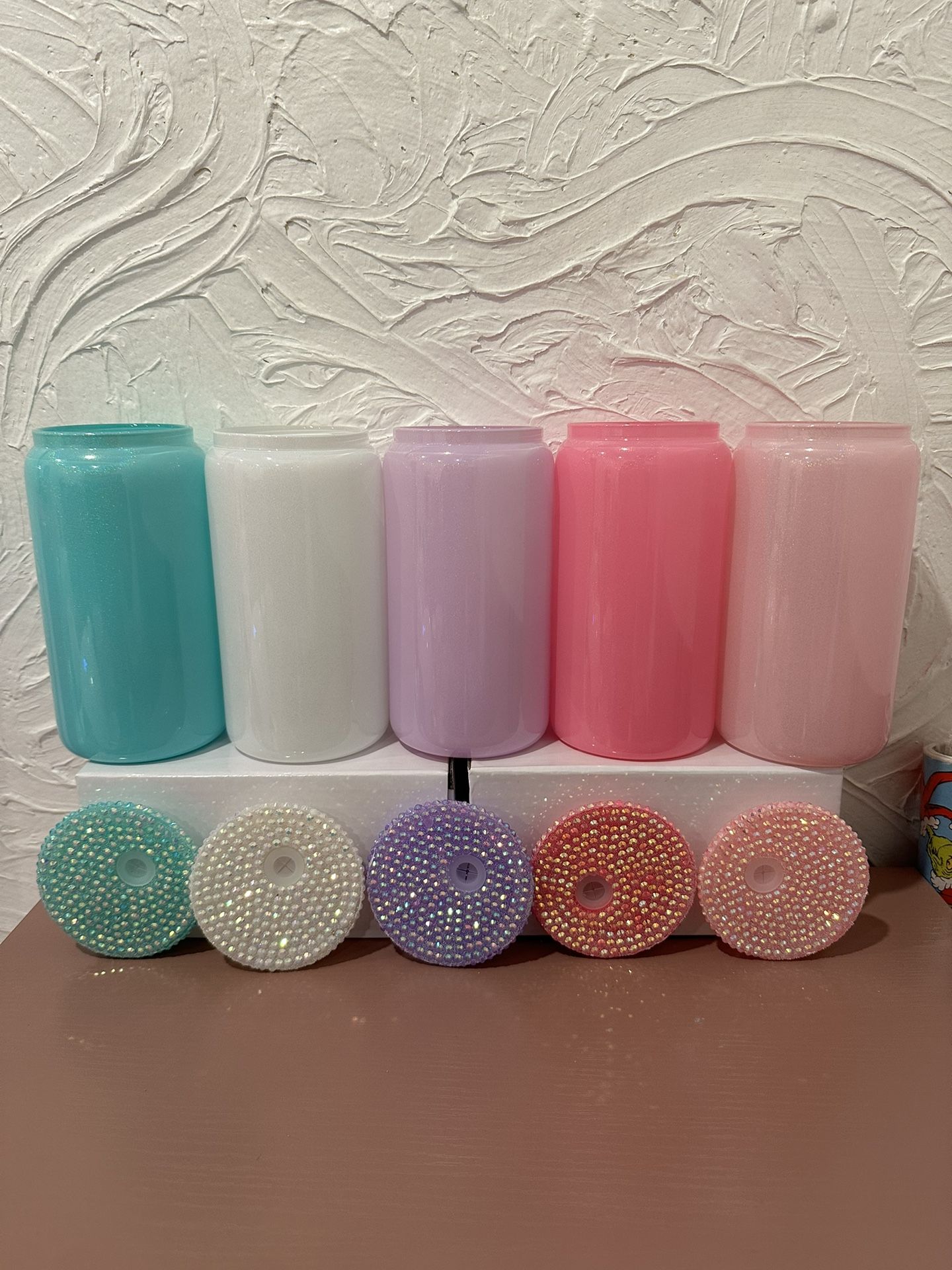 Shimmer Glass Cups With Plastic Rhinestone Lids