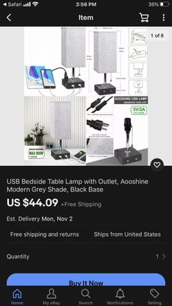 USB bedside table lamp with outlet Aooshine modern grey shade, black base