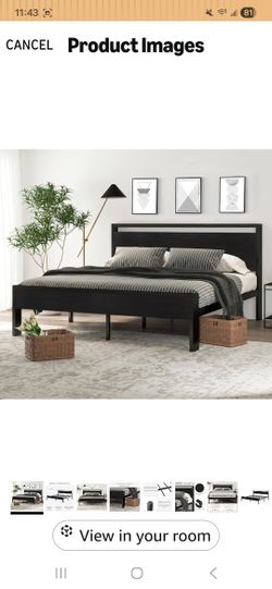 King Metal Platform Bed Frame With Wood Headboard And Footboard