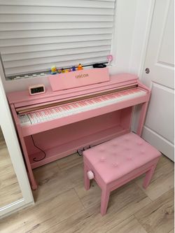 Pink 88 Key Weighted Keyboard Piano & Chair, With Stand, 3 Pedal & MIDI Connect Full size Electric