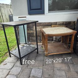Small rolling Wood and Granite top plant stand