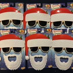 NEW, Set Of 6 Santa Christmas 2025, SunGlasses, Beard, Mustache, Novelty Fun