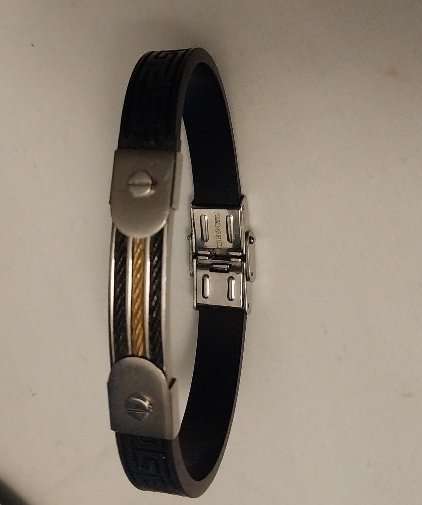 Rubber and Stainless Steel Bracelet For Men