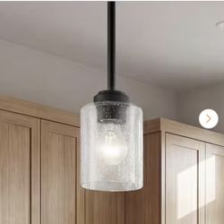 Winslow 1-Light Black Mini Pendant Light with Clear Seeded Glass