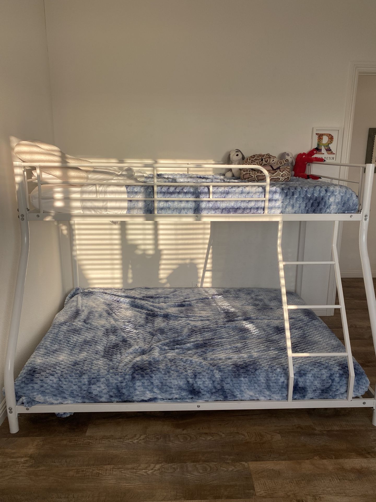 White Bunk Bed: double On Bottom. Excellent Condition!