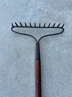 Vintage Metal Rake “12 Prong” with Wooden Handle