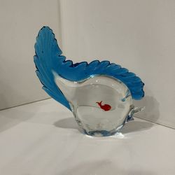 Vintage Murano Art Glass Fish in Fish Sculpture Figurine Aquarium Blue Wave Italy