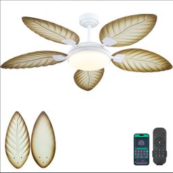 Tropical Leaf Blade Ceiling Fan with Light and Remote