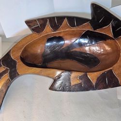 Vintage Haitian Mahogany Fish Bowl/Tray/Candy Dish 14"x6.5x2.5", 1.7pounds Heavy