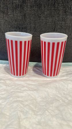 Vintage Hazel Atlas red Candy Stripe milk glass tumbler, 5 inches tall
