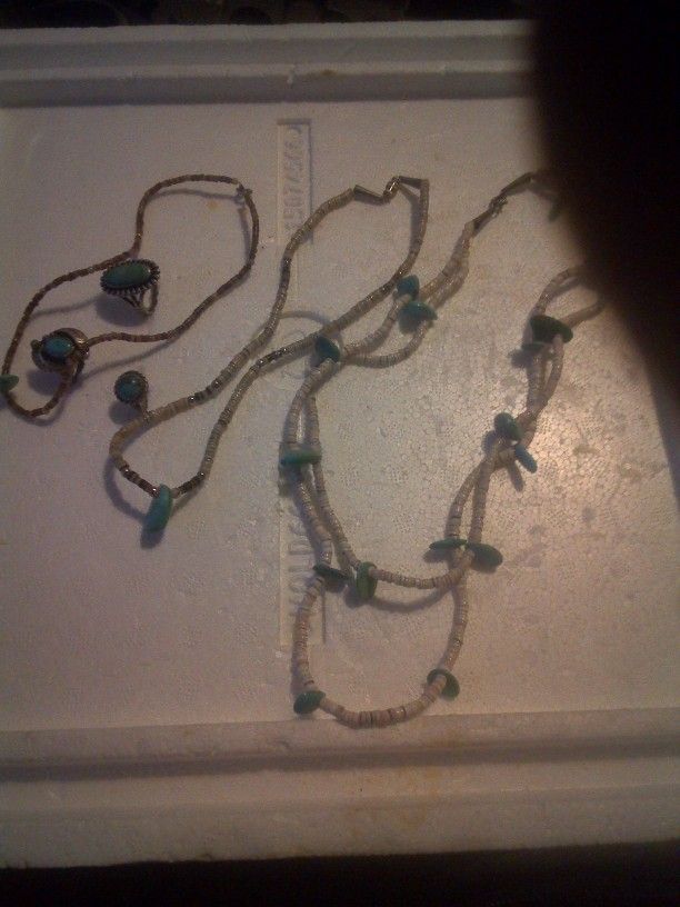 Three Turquoise And Bead Necklaces 