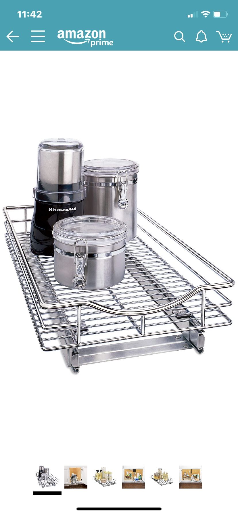 Lynk Professional 401121 Organizer Pull Out Under Cabinet Sliding Shelf, 11" W x 21" D, Chrome