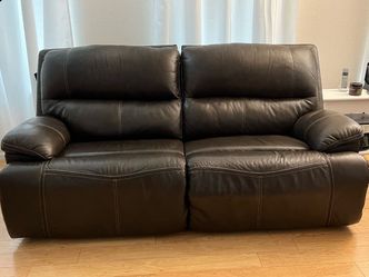 2 Long Italian Leather Power Reclining Sofas