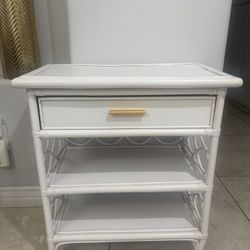  Watnature White Rattan Nightstand with Drawer & Open Shelves Brand new