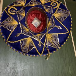 Vintage Mexican Sombrero Blue Velvet Sequin Charro