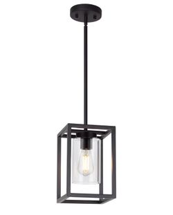 Light Farmhouse Pendant Lighting Black Cage Chandelier Glass Shade Contemporary Modern