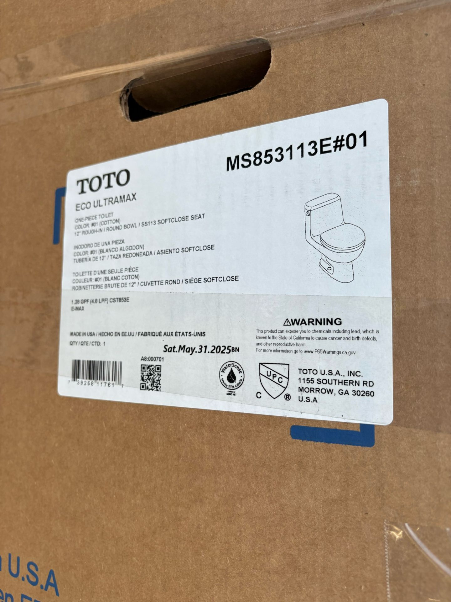 TOTO Eco UltraMax 12 in. Rough In One-Piece 1.28 GPF Single Flush Elongated Toilet in Cotton White, SoftClose Seat Included