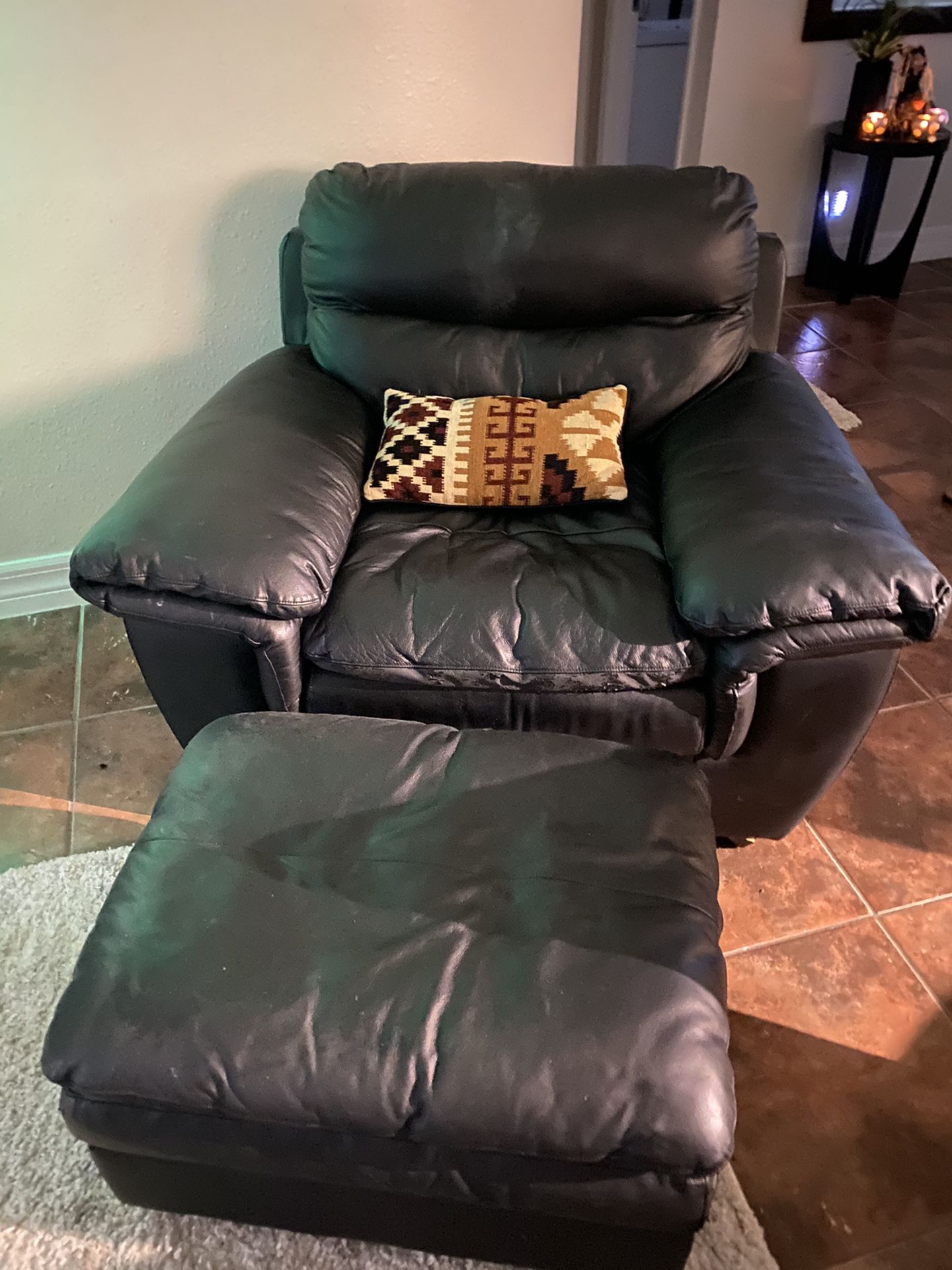 Leather chair and ottoman